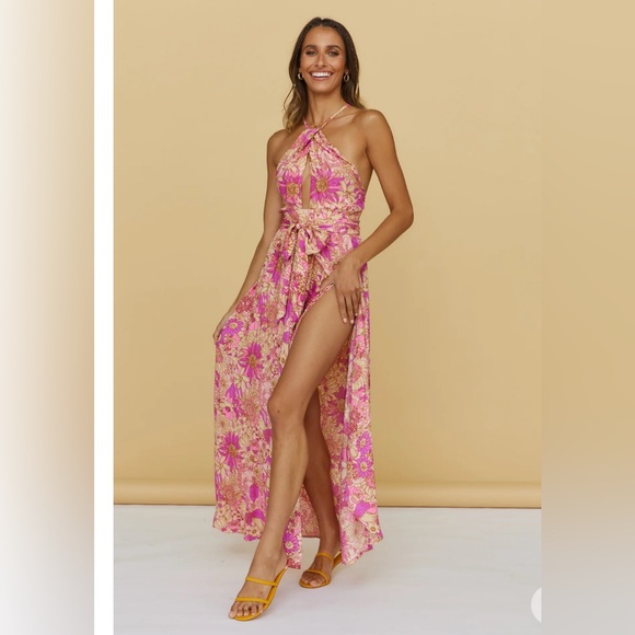 HELLO MOLLY Sunset Shadows Maxi Dress Purple floral size 4 resort summer - Picture 3 of 9